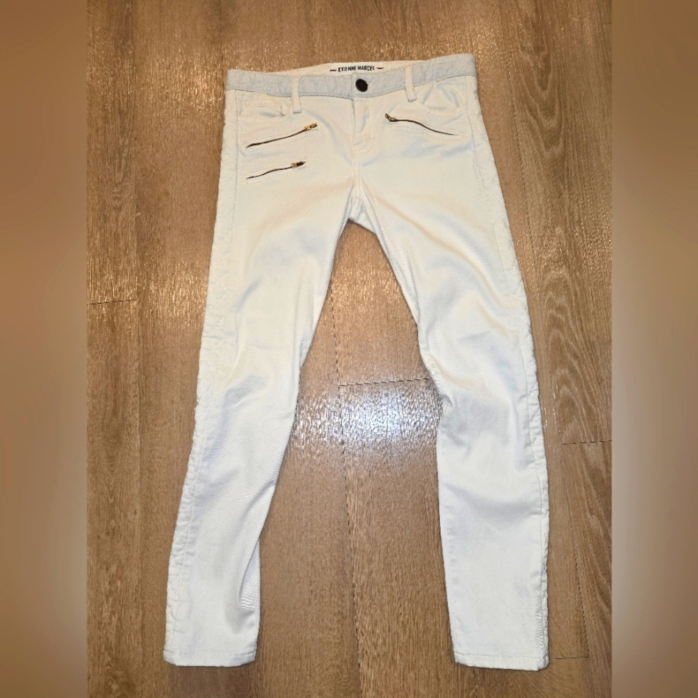 Etienne Marcel, Skinny Jeans, Leather Waist, Quilted Hem Accent, 28